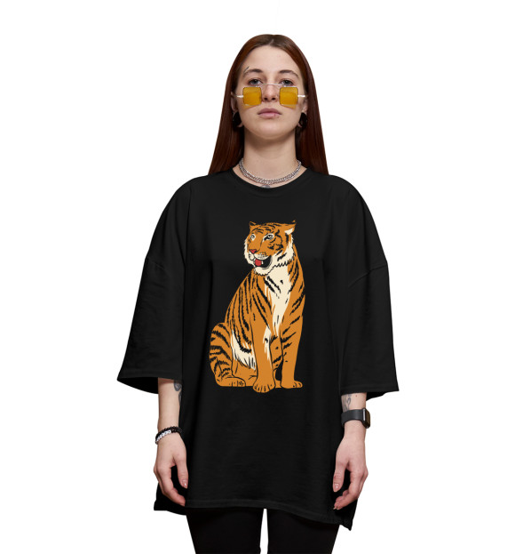 Женская футболка оверсайз с изображением Могущественный тигр цвета Черный