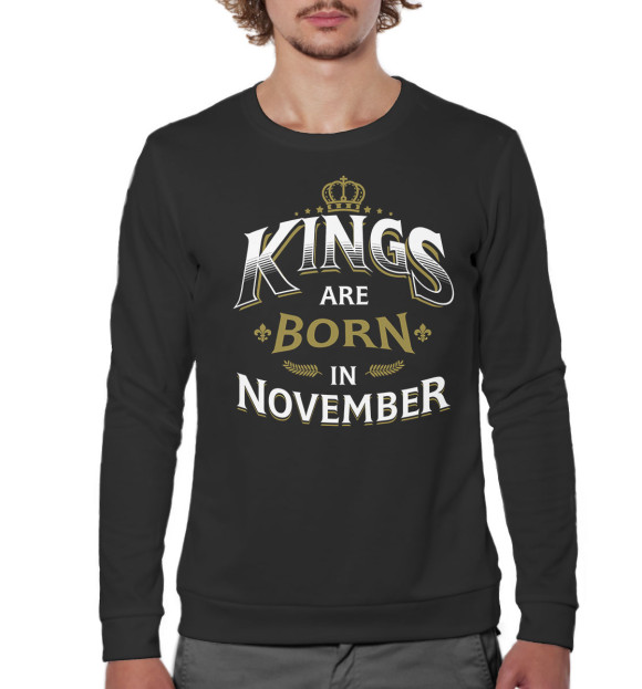 Мужской свитшот с изображением Короли рождаются в ноябре цвета Белый