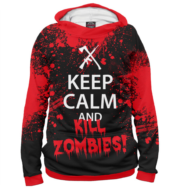 Мужское худи с изображением Keep Calm & Kill Zombies цвета Белый