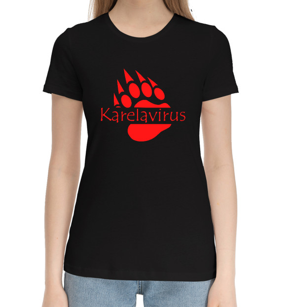 Женская хлопковая футболка с изображением Karelavirus цвета Черный