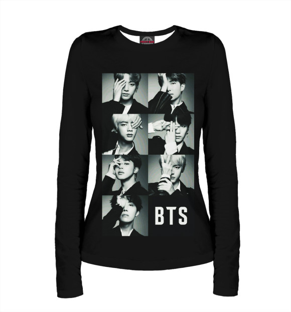 Женский лонгслив с изображением BTS цвета Белый