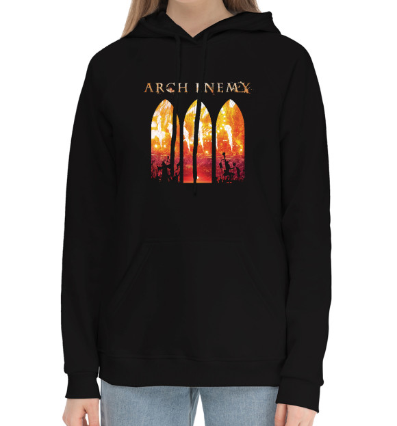 Женский хлопковый худи с изображением Archenemy цвета Черный