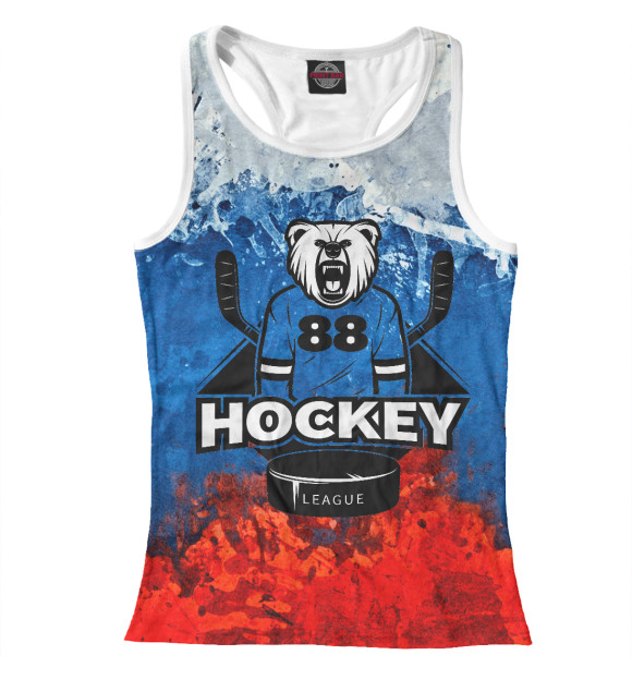 Женская майка-борцовка с изображением Русский хоккеист цвета Белый