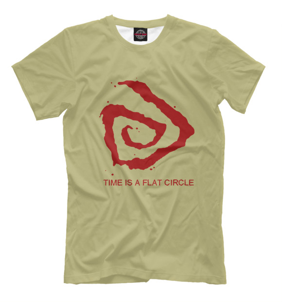 Мужская футболка с изображением Time is a flat circle цвета Хаки