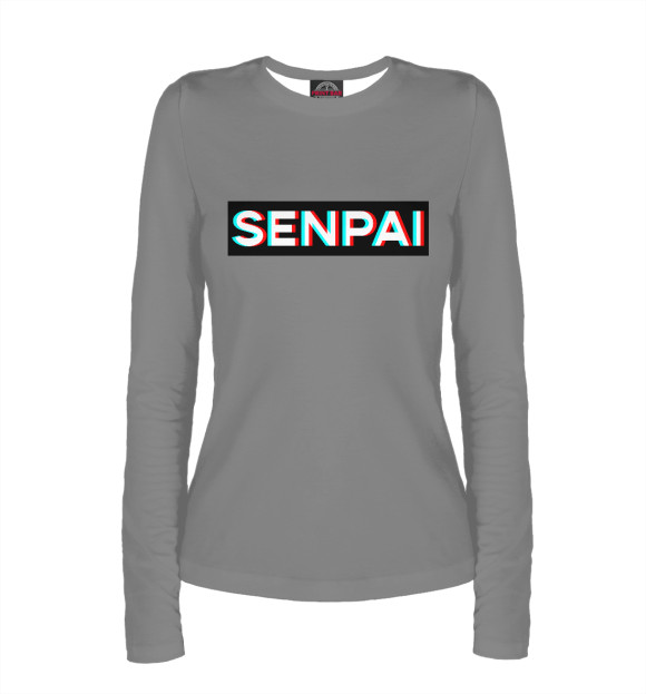 Женский лонгслив с изображением Senpai glitch цвета Белый