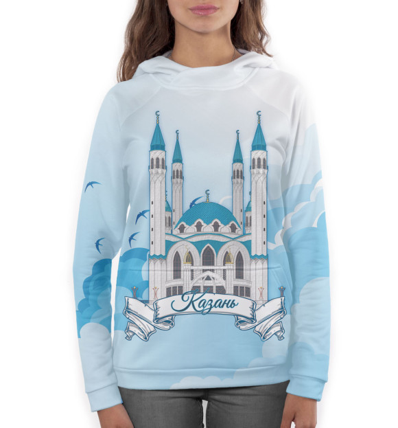 Женское худи с изображением Казань цвета Белый