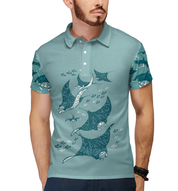 Мужское поло с изображением Скаты цвета Белый