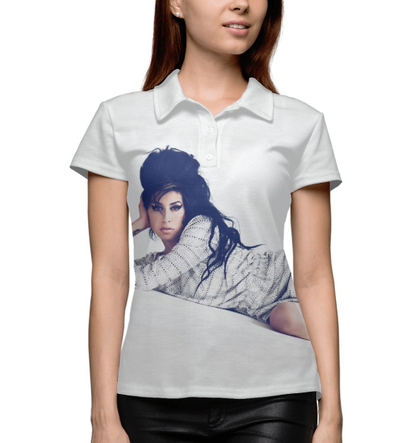 Женское поло с изображением Amy Winehouse цвета Белый
