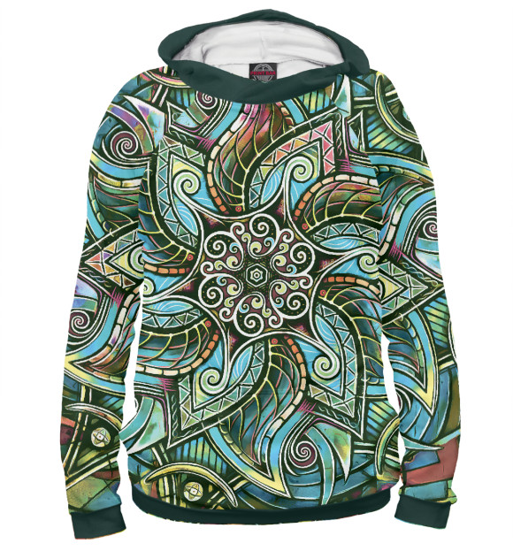 Мужское худи с изображением Мандала Защитный Спиральный Цветок цвета Белый