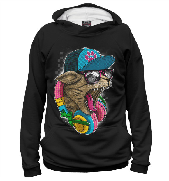 Мужское худи с изображением Cool Cat цвета Белый