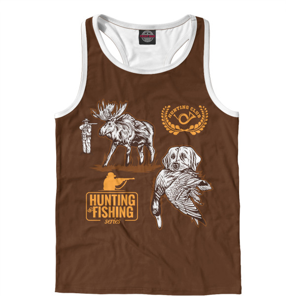 Мужская майка-борцовка с изображением Охота цвета Белый