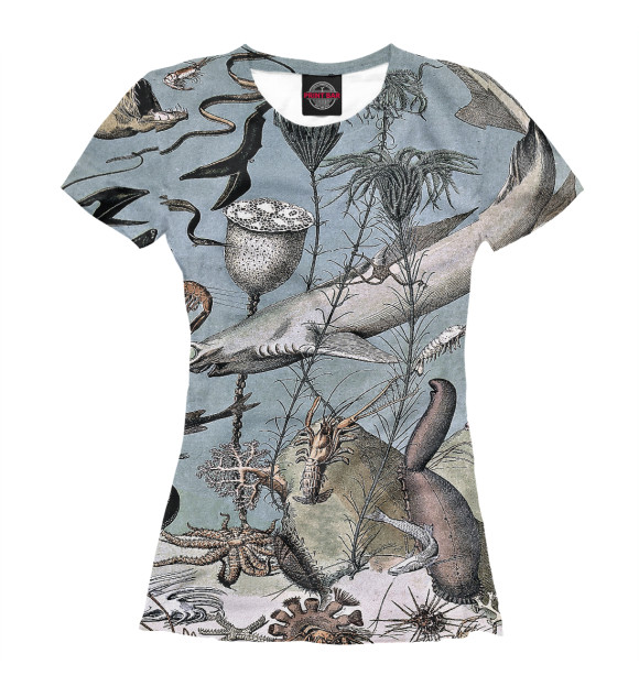 Женская футболка с изображением Океанская флора и фауна цвета Белый