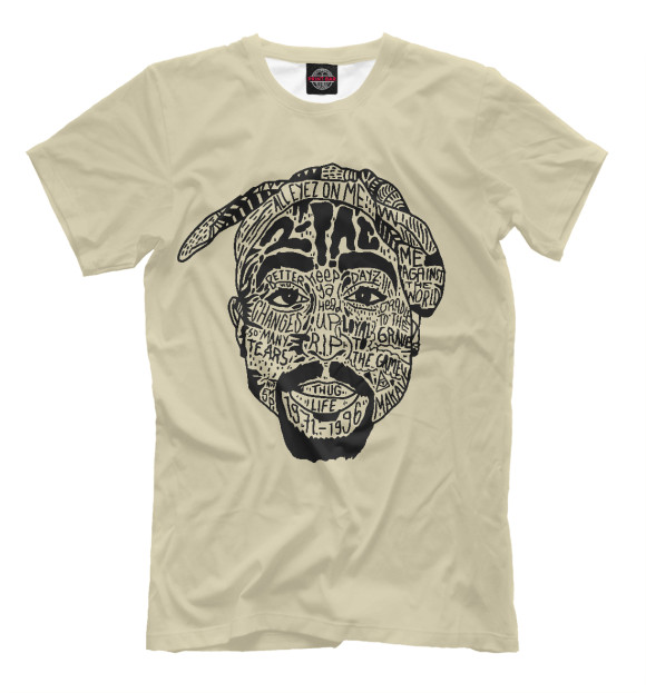 Мужская футболка с изображением 2Pac цвета Бежевый