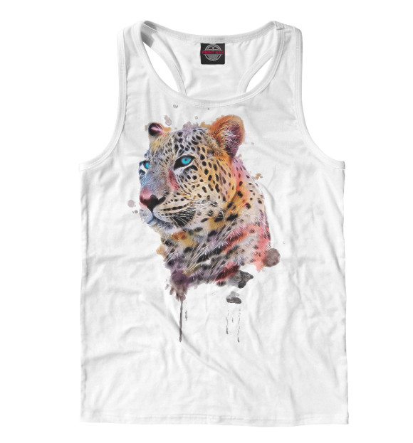 Мужская майка-борцовка с изображением Цветной Леопард цвета Белый