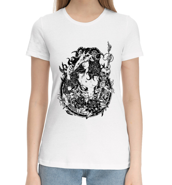 Женская хлопковая футболка с изображением Языческая нимфа цвета Белый