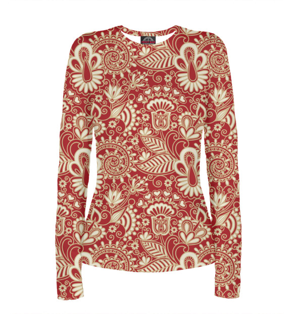 Женский лонгслив с изображением Русский Узор цвета Белый