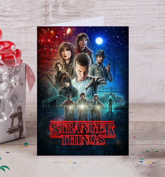 Открытка с изображением Stranger Things цвета Белый