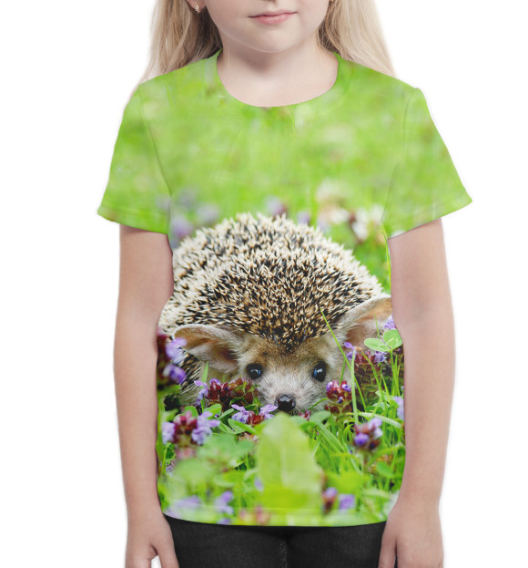 Футболка для девочек с изображением Ёжики цвета Белый