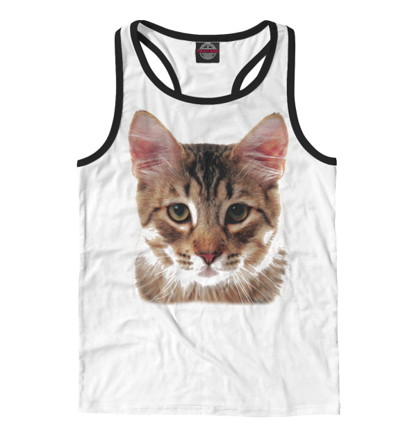 Мужская майка-борцовка с изображением Котик цвета Белый