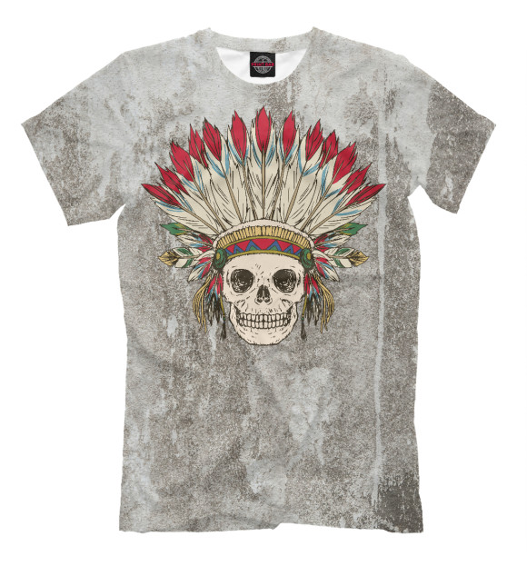 Мужская футболка с изображением Череп индейца цвета Серый