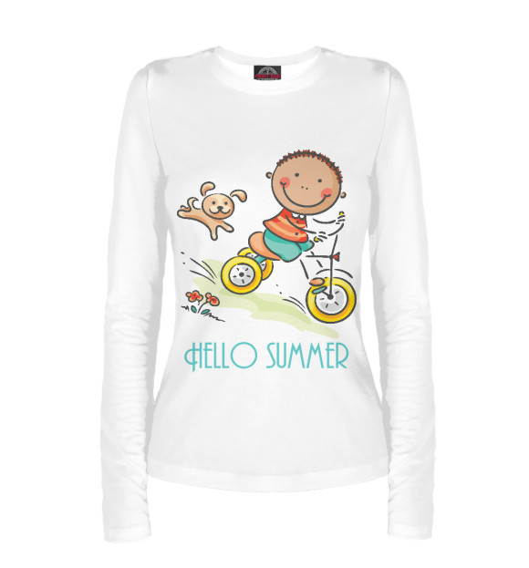 Женский лонгслив с изображением Hello summer цвета Белый