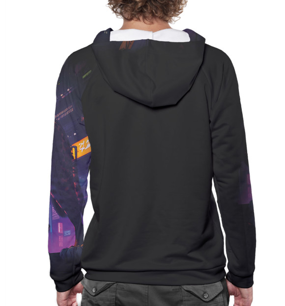 Мужское худи с изображением Гепард на фоне города цвета Белый