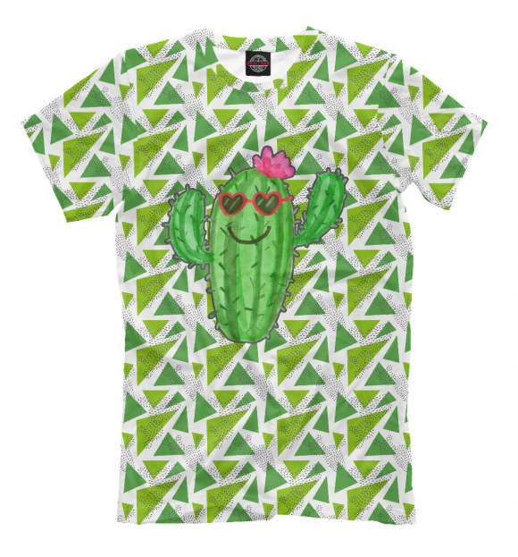 Мужская футболка с изображением Позитивный кактус цвета Молочно-белый