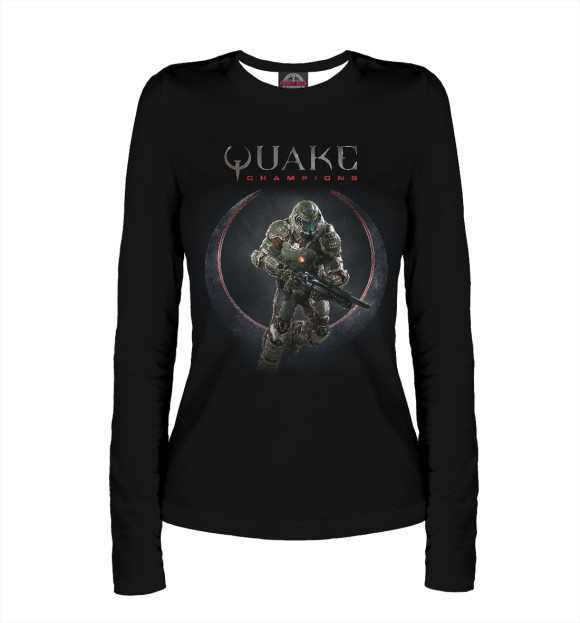 Женский лонгслив с притом Quake Champions цвета Белый Женский лонгслив с изображением Quake Champions цвета Белый