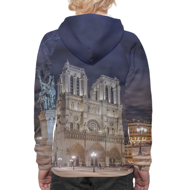 Худи для мальчика с изображением Собор Парижской Богоматери цвета Белый