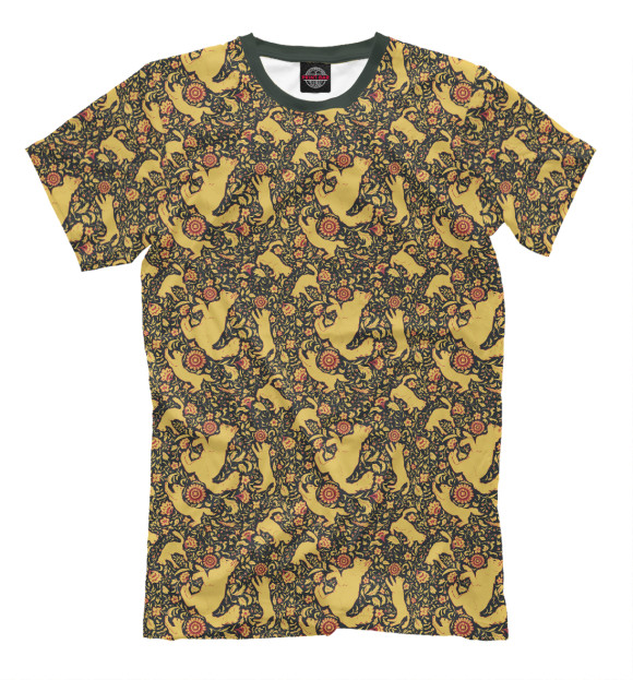 Футболка для мальчиков с изображением Хохлома с кошками цвета Светло-коричневый