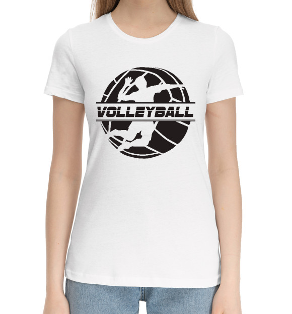 Женская хлопковая футболка с изображением Volleyball цвета Белый