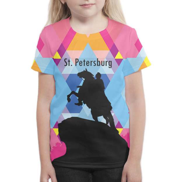 Футболка для девочек с изображением Санкт-Петербург цвета Белый