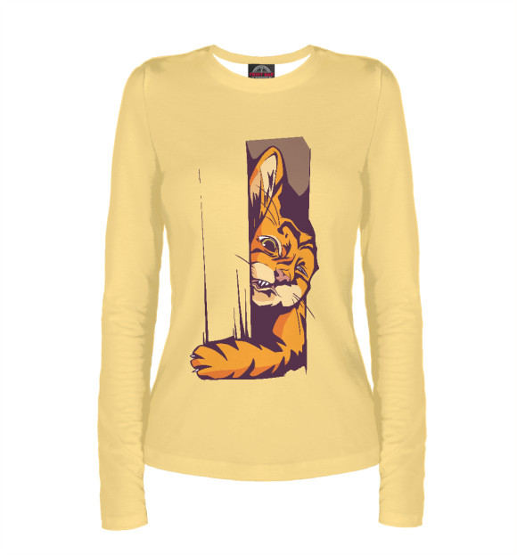 Женский лонгслив с изображением А вот и котик цвета Белый