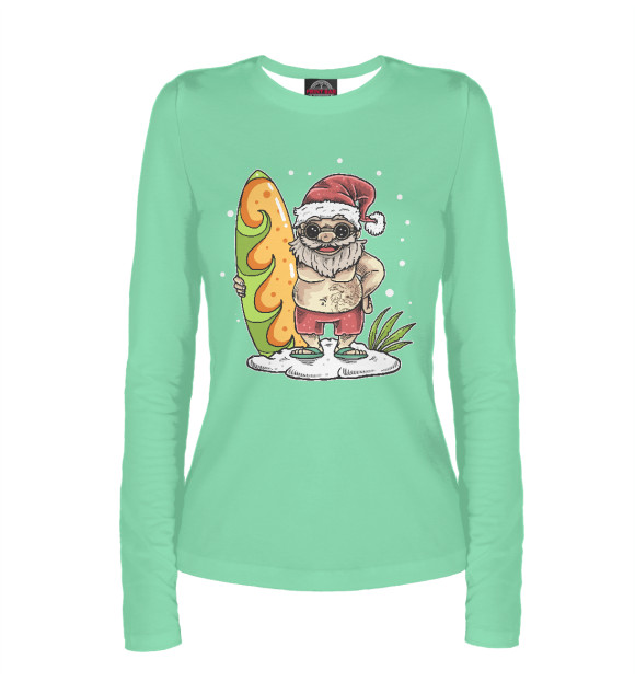 Женский лонгслив с изображением Санта Клаус Лето цвета Белый