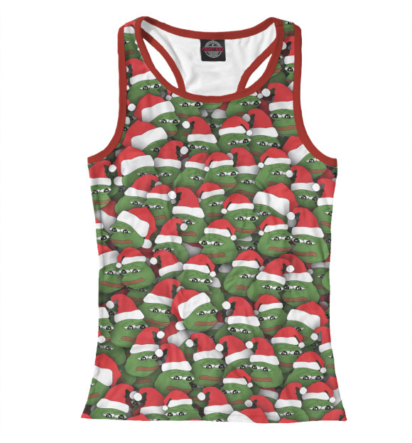 Женская майка-борцовка с изображением Новогодние лягушки цвета Белый