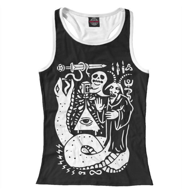 Женская майка-борцовка с изображением Древний культ цвета Белый