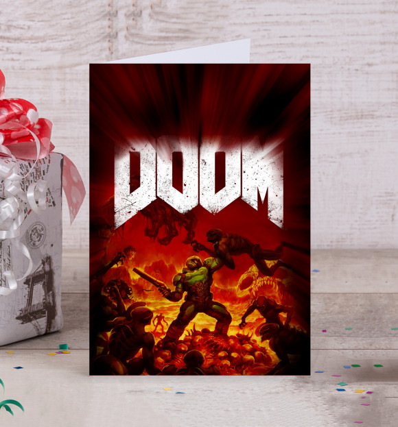 Открытка с изображением Doom 2016 цвета Белый