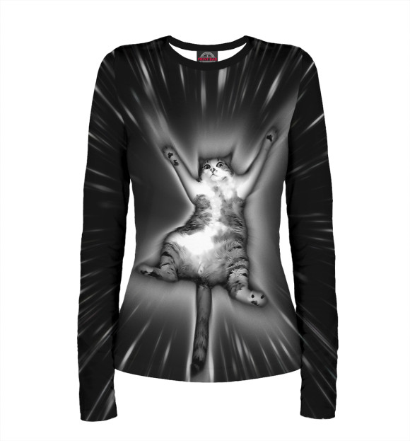 Женский лонгслив с изображением Кот в гиперпространстве цвета Белый