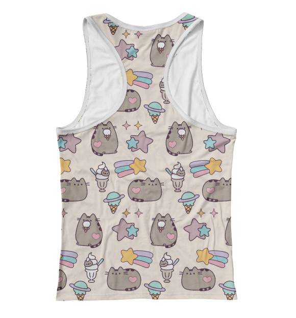 Женская майка-борцовка с изображением Pusheen, Звезды и Мороженое цвета Белый