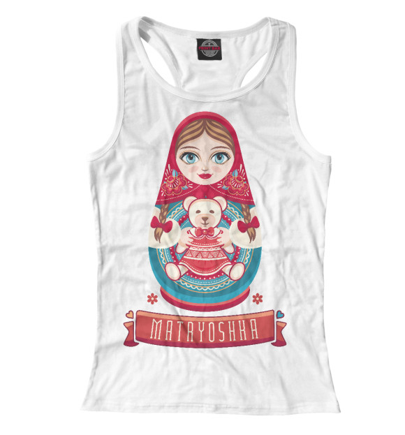 Женская майка-борцовка с изображением Матрешка цвета Белый