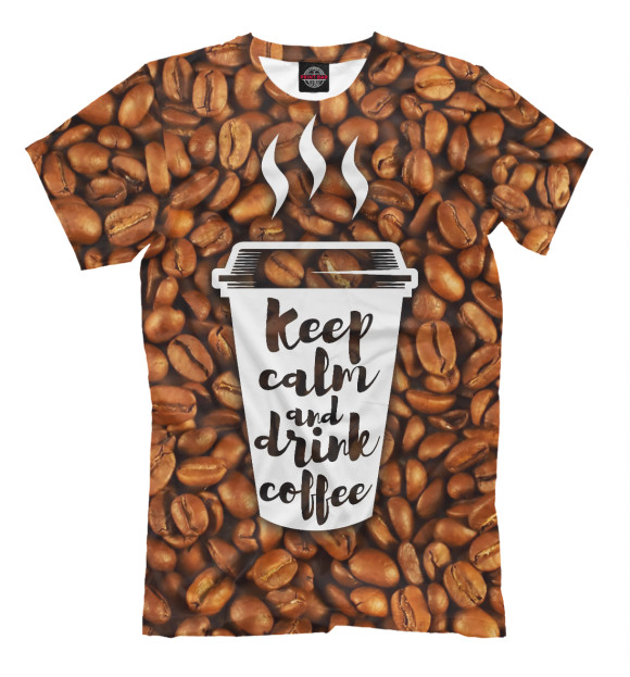 Мужская футболка с изображением Keep calm fnd drink coffee цвета Светло-коричневый