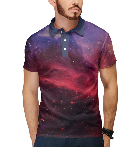 Мужское поло с изображением Космический свет цвета Белый