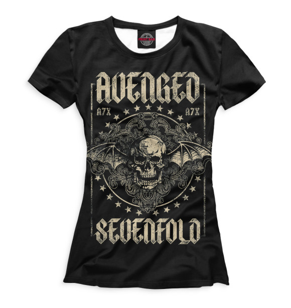 Футболка для девочек с притом Avenged Sevenfold цвета Белый Футболка для девочек с изображением Avenged Sevenfold цвета Белый
