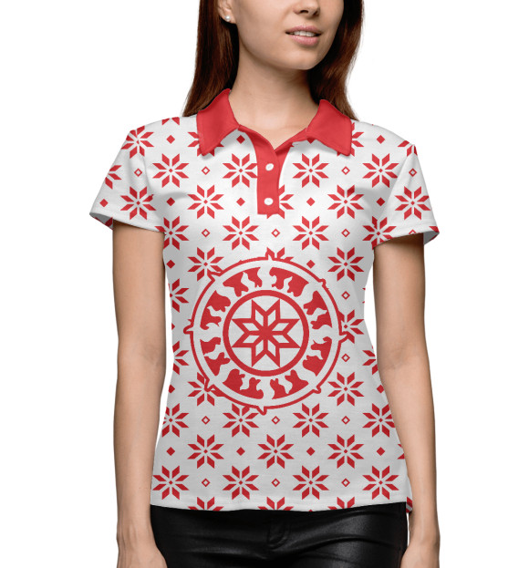 Женское поло с изображением Алатырь цвета Белый