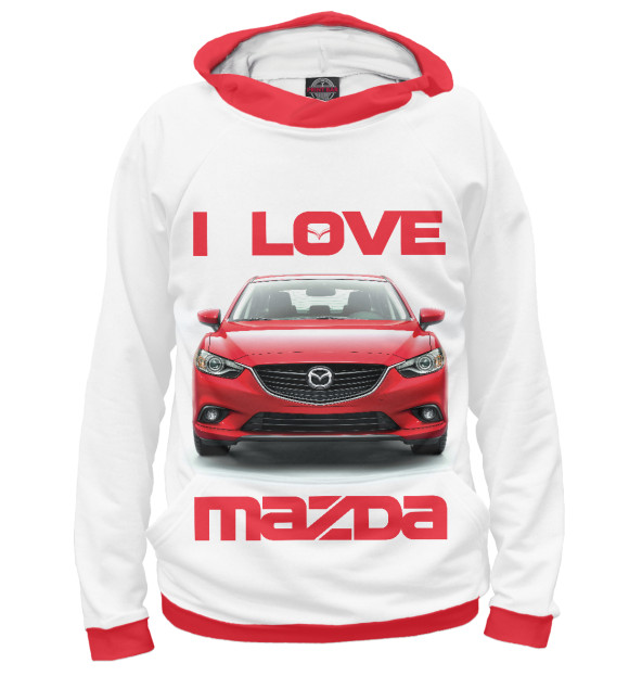 Мужское худи с изображением I love MAZDA цвета Белый