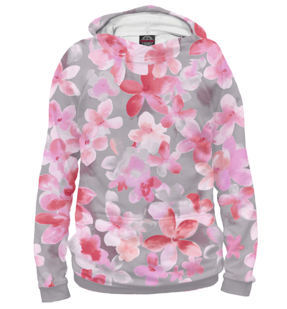 Мужское худи с изображением Розовые цветы цвета Белый