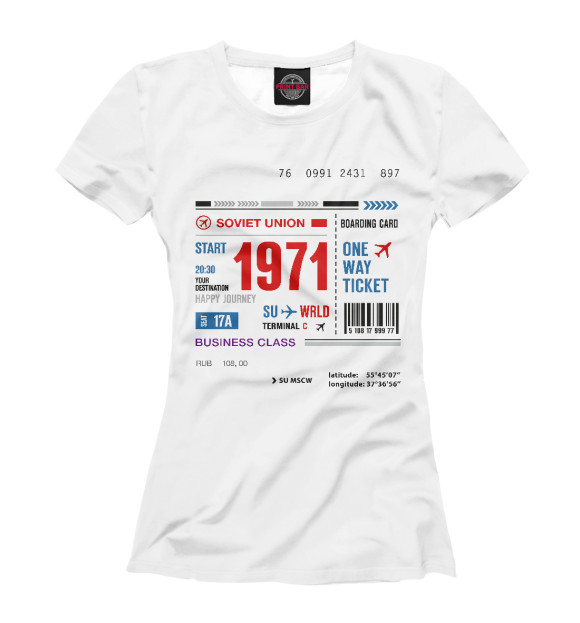 Футболка для девочек с изображением 1971 год билет цвета Белый