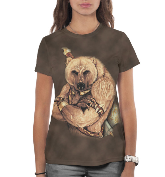 Женская футболка с изображением Медведь цвета Белый