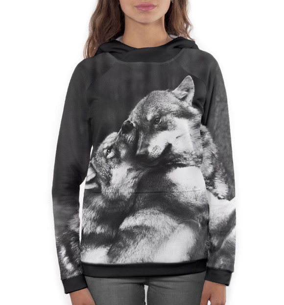 Женское худи с изображением Волки цвета Белый