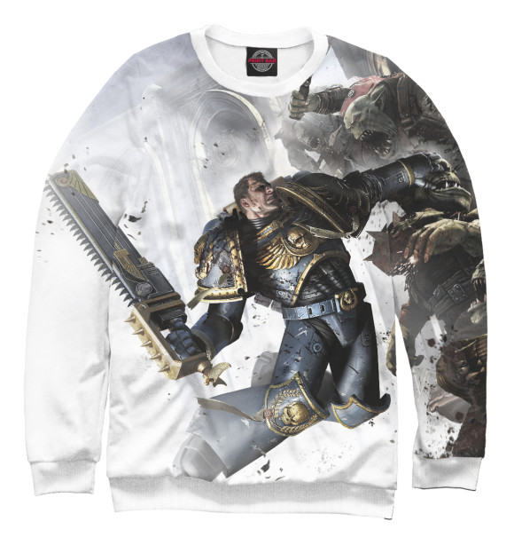 Мужской свитшот с изображением Warhammer Space Marine цвета Белый